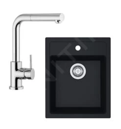 Franke Conjuntos De Cocina - Conjunto De Cocina T51, Fregadero De Tectonite SID 610-40 Y Grifo FN 0147.031, Negro/cromo 114.0508.411