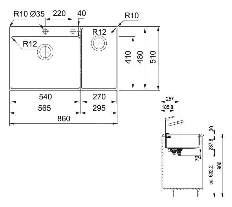 Franke Box Center - Fregadero BWX 220/620-54-27/7, 860x510 Mm, Acero Inoxidable 127.0538.260 4 Franke Box Center - Fregadero BWX 220/620-54-27/7, 860x510 Mm, Acero Inoxidable 127.0538.260 - Imagen 2