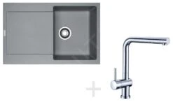 Franke Conjuntos De Cocina - Conjunto De Cocina G39, Fregadero De Fragranite MRG 611, Piedra Gris + Grifo Samoa, Cromo 114.0283.425