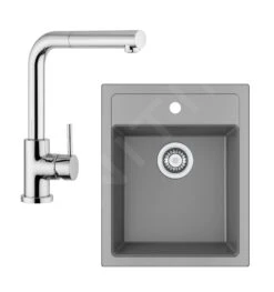 Franke Conjuntos De Cocina - Conjunto De Cocina T51, Fregadero De Tectonite SID 610-40 Y Grifo FN 0147.031, Gris/cromo 114.0508.414