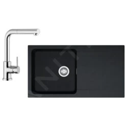 Franke Conjuntos De Cocina - Conjunto De Cocina T40, Fregadero De Tectonite OID 611, Negro + Grifo FN 0147.031 114.0441.333